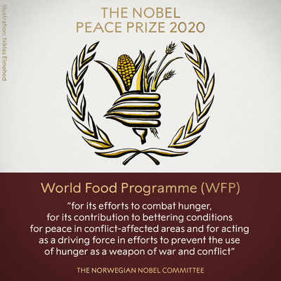 WORLD FOOD PROGRAMME WINS 2020 NOBEL PEACE PRIZE FOR TACKLING HUNGER.